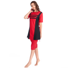 Load image into Gallery viewer, Color Contrast CROP Burkini For Women Red Black