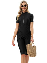 Load image into Gallery viewer, CROP Short Muslim Swimwear Womens Modest Muslim Swimsuit Burkini With Front Zip Black