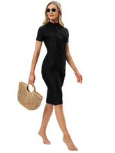 Load image into Gallery viewer, CROP Short Muslim Swimwear Womens Modest Muslim Swimsuit Burkini With Front Zip Black