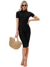 Load image into Gallery viewer, CROP Short Muslim Swimwear Womens Modest Muslim Swimsuit Burkini With Front Zip Black