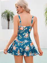 Load image into Gallery viewer, Blue Flower Printed Women's Plus-Size Flower Printing Shaping Body One Piece Swim Dresses Swimsuit