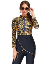 Load image into Gallery viewer, Golden leaf print Modest swimsuit Burkini Muslim swimwear
