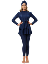 Load image into Gallery viewer, Modest Swimsuit Muslim Swimwear Burkini + Turban +Bra Pad Navy Blue