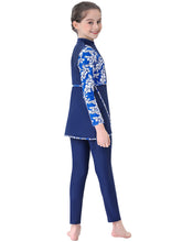 Load image into Gallery viewer, Full covered Modest Muslim Swimwear Burkini For Girl Blue Flower