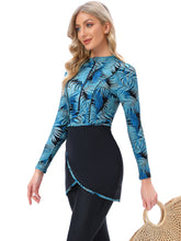 Load image into Gallery viewer, Muslim Swimwear Burkini with Bra Pad + Zipper Palmetto Leaf