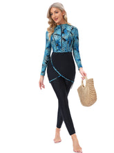 Load image into Gallery viewer, Muslim Swimwear Burkini with Bra Pad + Zipper Palmetto Leaf