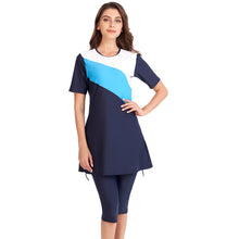 Load image into Gallery viewer, Diagonal stripes CROP Burkini For Women Blue