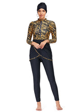 Load image into Gallery viewer, Golden leaf print Modest swimsuit Burkini Muslim swimwear