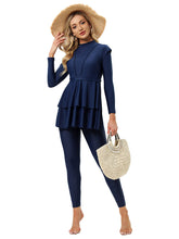 Load image into Gallery viewer, Modest Swimsuit Muslim Swimwear Burkini + Turban +Bra Pad Navy Blue