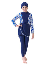Load image into Gallery viewer, Full covered Modest Muslim Swimwear Burkini For Girl Blue Flower