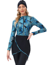 Load image into Gallery viewer, Muslim Swimwear Burkini with Bra Pad + Zipper Palmetto Leaf