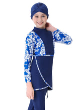 Load image into Gallery viewer, Full covered Modest Muslim Swimwear Burkini For Girl Blue Flower