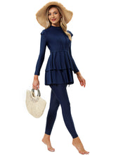 Load image into Gallery viewer, Modest Swimsuit Muslim Swimwear Burkini + Turban +Bra Pad Navy Blue