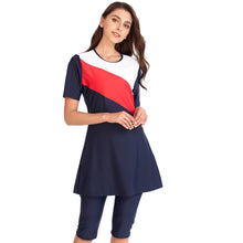 Load image into Gallery viewer, Diagonal stripes CROP Burkini For Women Red