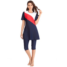 Load image into Gallery viewer, Diagonal stripes CROP Burkini For Women Red