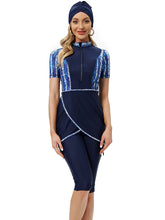 Load image into Gallery viewer, CROP Short Muslim Swimwear Womens Modest Muslim Swimsuit Burkini With Front Zip Denim Blue