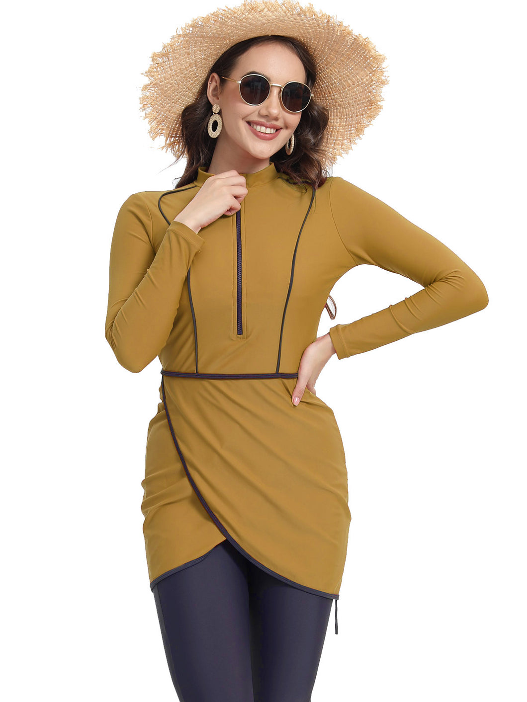 2024 Women Modest Muslim Swimwear   Sport Long Sleeves Swimsuit 3pcs  Burkini + Bra Pad