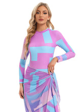 Load image into Gallery viewer, 2023 Women Modest Muslim Swimwear   Casual Long Sleeves Swimsuit 4pcs  Burkini + Bra Pad Pink
