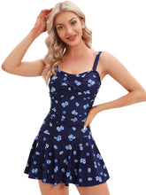 Load image into Gallery viewer, Blue Floral Women&#39;s Plus-Size Flower Printing Shaping Body One Piece Swim Dresses Swimsuit
