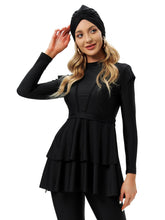 Load image into Gallery viewer, Modest Swimsuit  Muslim Swimwear Burkini + Turban +Bra Pad Black
