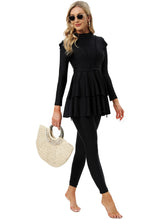 Load image into Gallery viewer, Modest Swimsuit  Muslim Swimwear Burkini + Turban +Bra Pad Black
