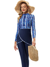 Load image into Gallery viewer, Muslim Swimwear Burkini with Bra Pad + Front Zipper Denim Blue
