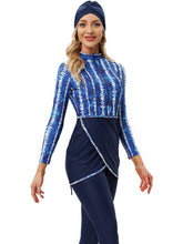 Load image into Gallery viewer, Muslim Swimwear Burkini with Bra Pad + Front Zipper Denim Blue
