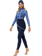 Load image into Gallery viewer, Muslim Swimwear Burkini with Bra Pad + Front Zipper Denim Blue
