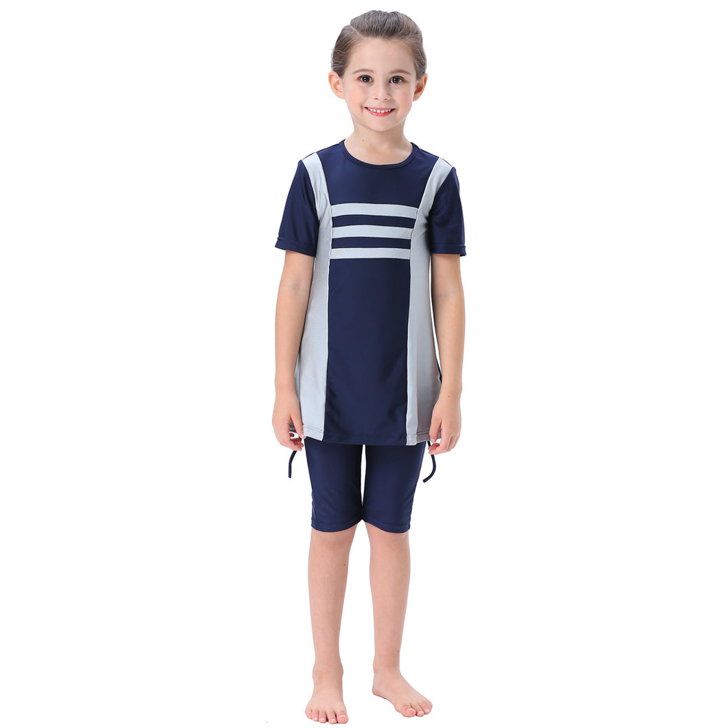 Semi-Covered Burkini for Girl  Blue & Gray