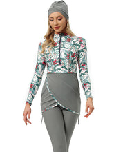 Load image into Gallery viewer, Muslim Swimwear Burkini with Bra Pad + Front Zipper Safflower

