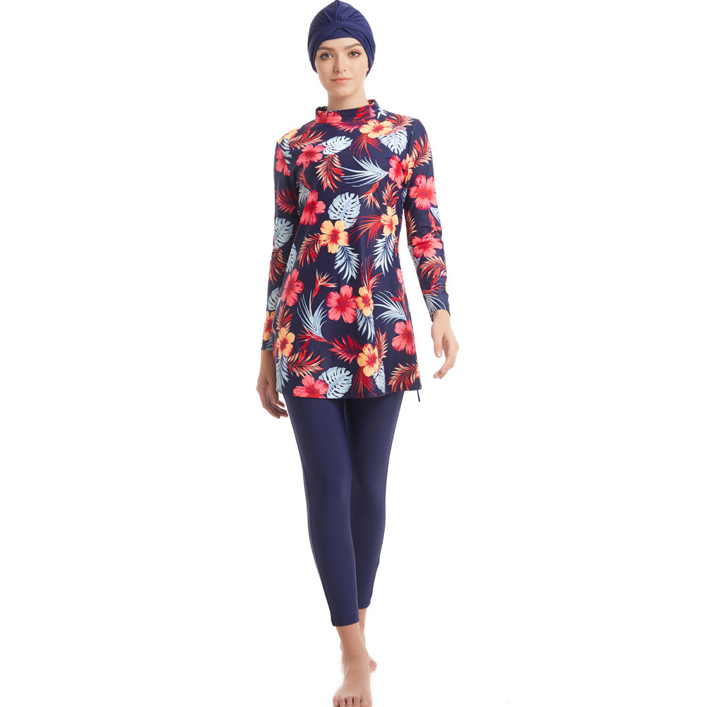 Watermelon Red  Floral  Print Modest  Muslim Swimwear Burkini