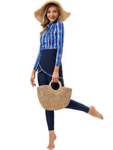 Load image into Gallery viewer, Muslim Swimwear Burkini with Bra Pad + Front Zipper Denim Blue
