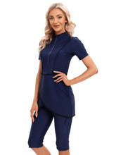Load image into Gallery viewer, CROP Short Muslim Swimwear Womens Modest Muslim Swimsuit Burkini With Front Zip Navy Blue

