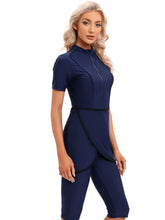 Load image into Gallery viewer, CROP Short Muslim Swimwear Womens Modest Muslim Swimsuit Burkini With Front Zip Navy Blue
