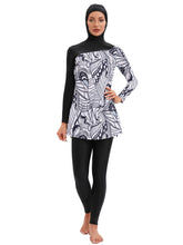 Load image into Gallery viewer, Black Print Muslim Swimwear Burkini with Hijab

