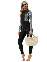 Load image into Gallery viewer, Muslim Swimwear Burkini with Bra Pad + Front Zipper Black and White Grid
