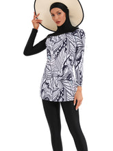 Load image into Gallery viewer, Black Print Muslim Swimwear Burkini with Hijab
