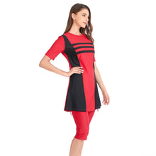 Load image into Gallery viewer, Color Contrast CROP Burkini For Women  Red Black
