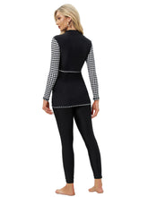 Load image into Gallery viewer, Muslim Swimwear Burkini with Bra Pad + Front Zipper Black and White Grid
