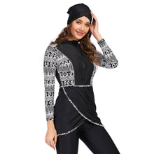 Load image into Gallery viewer, Black Geometric Print Muslim Swimwear Burkini
