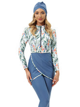 Load image into Gallery viewer, Muslim Swimwear Burkini with Bra Pad +Zipper Flamingo Flower
