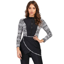 Load image into Gallery viewer, Black Geometric Print Muslim Swimwear Burkini
