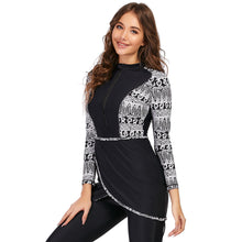Load image into Gallery viewer, Black Geometric Print Muslim Swimwear Burkini
