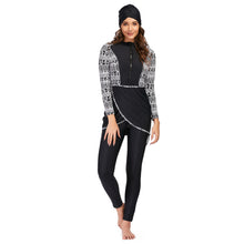 Load image into Gallery viewer, Black Geometric Print Muslim Swimwear Burkini
