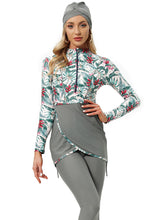 Load image into Gallery viewer, Muslim Swimwear Burkini with Bra Pad + Front Zipper Safflower
