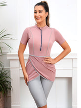 Load image into Gallery viewer, CROP Short Muslim Swimwear Womens Modest Muslim Swimsuit Burkini With Front Zip pink
