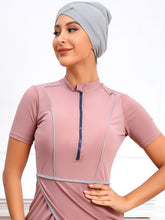 Load image into Gallery viewer, CROP Short Muslim Swimwear Womens Modest Muslim Swimsuit Burkini With Front Zip pink
