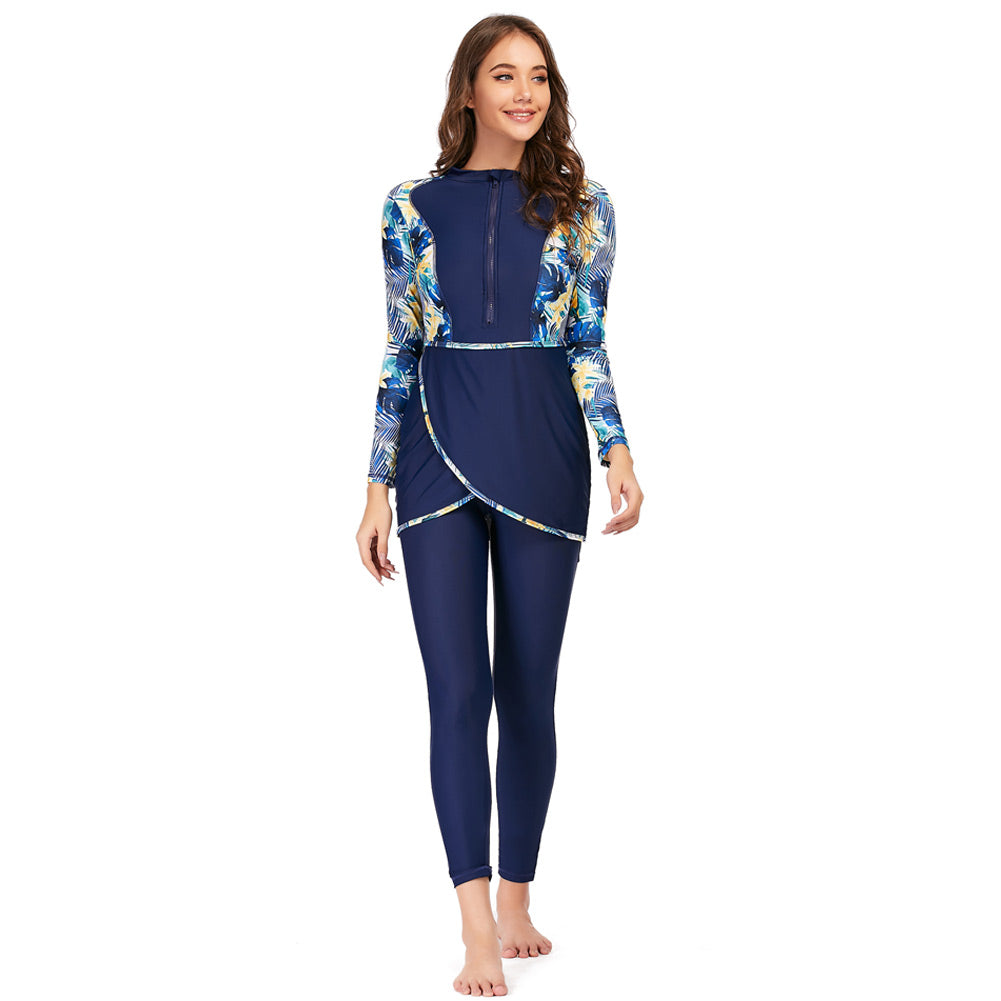 Blue Print Muslim Swimwear Burkini