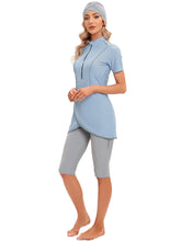 Load image into Gallery viewer, CROP Short Muslim Swimwear Womens Modest Muslim Swimsuit Burkini With Front Zip Light Blue
