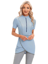 Load image into Gallery viewer, CROP Short Muslim Swimwear Womens Modest Muslim Swimsuit Burkini With Front Zip Light Blue
